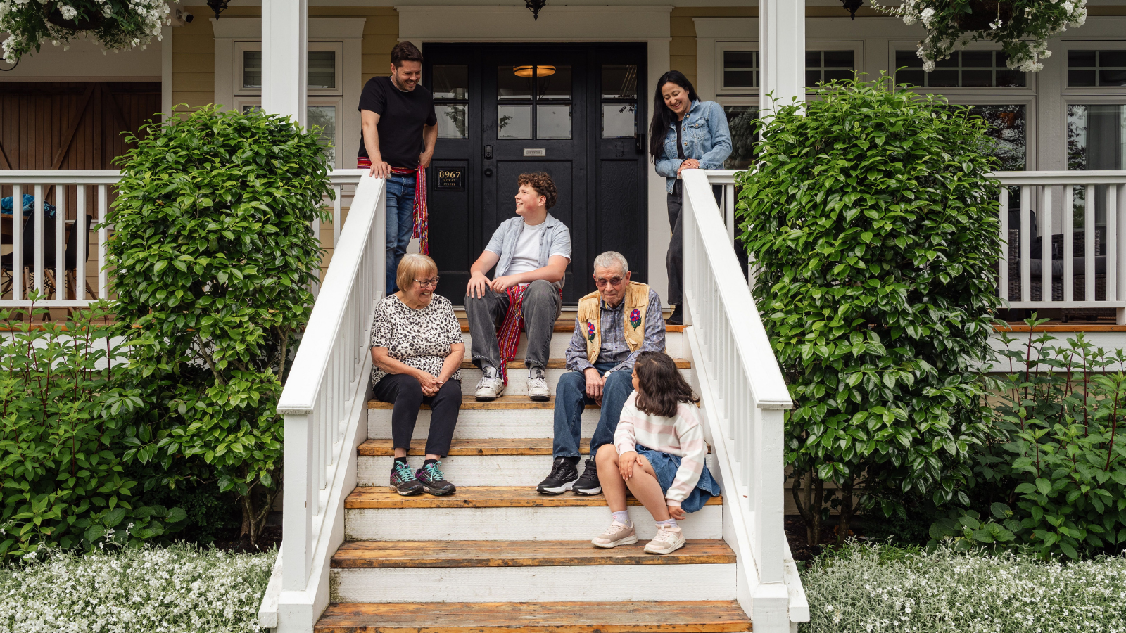 Family on steps