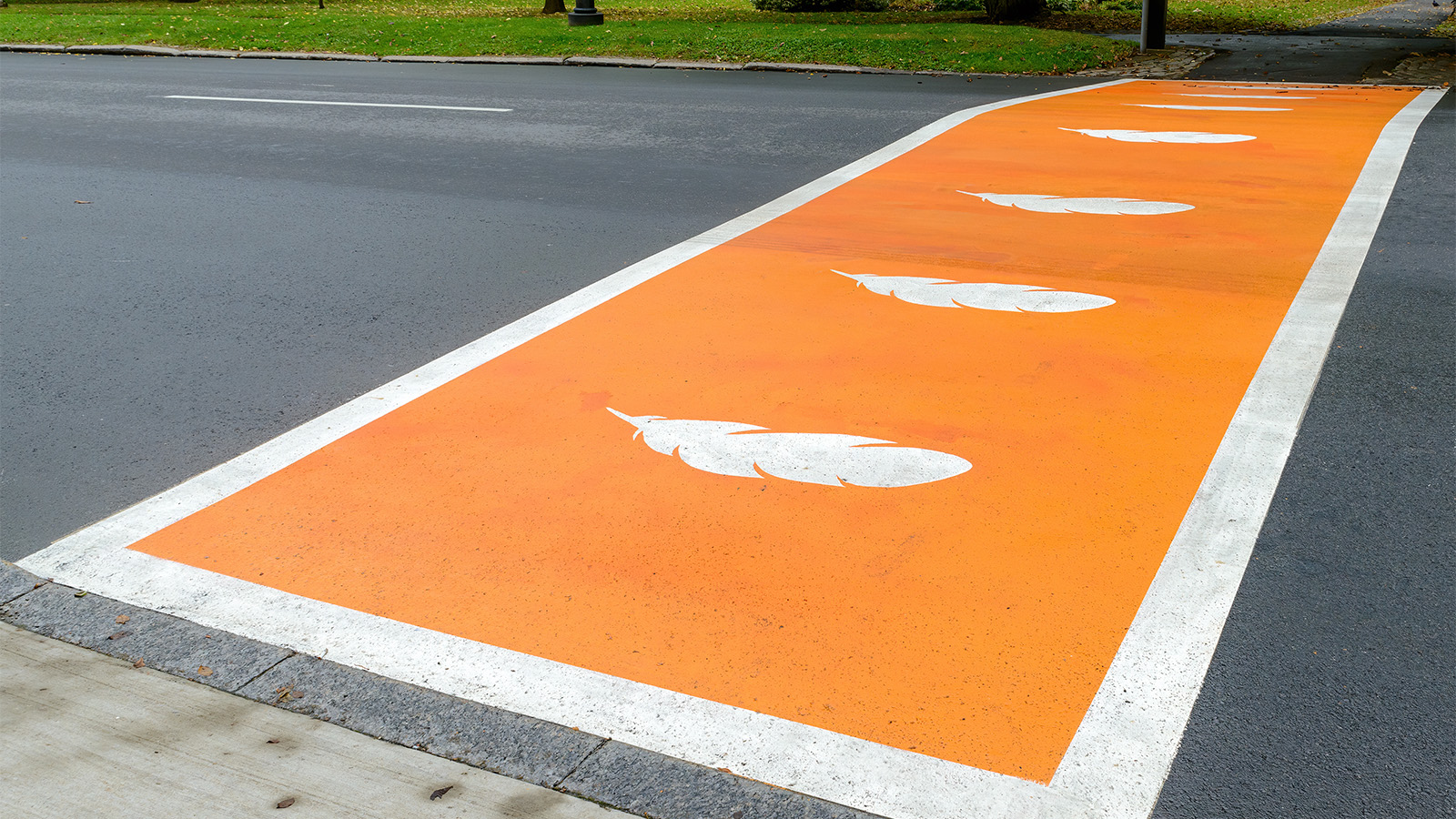 National Day for Truth and Reconciliation - orange crosswalk with feathers