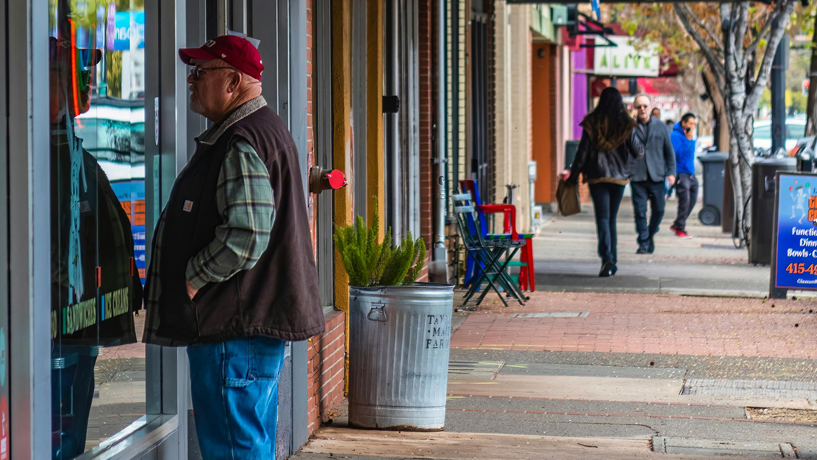 A commercial street in a small town 
